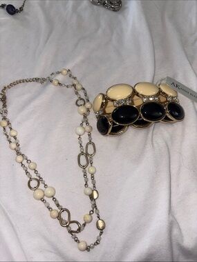 Anne Klein Cream and Black Statement Necklace and Bracelet